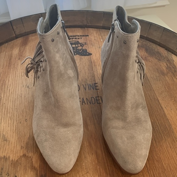 Sam Edelman | Rudie Tan Suede Fringe Tassel Studded Zip Slip On Ankle Boots 7M - Picture 3 of 17